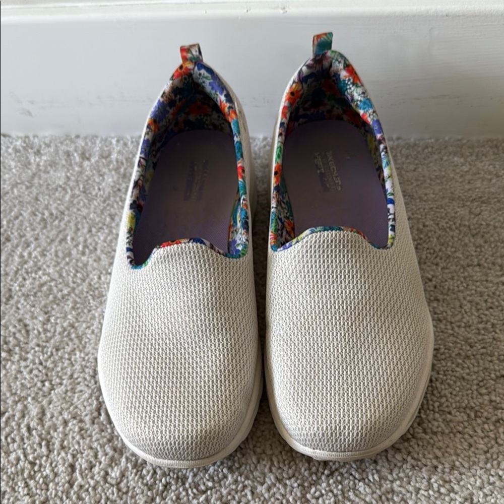 Skechers Cream GoWalk Loafers Breathable Slip-On Comfort
